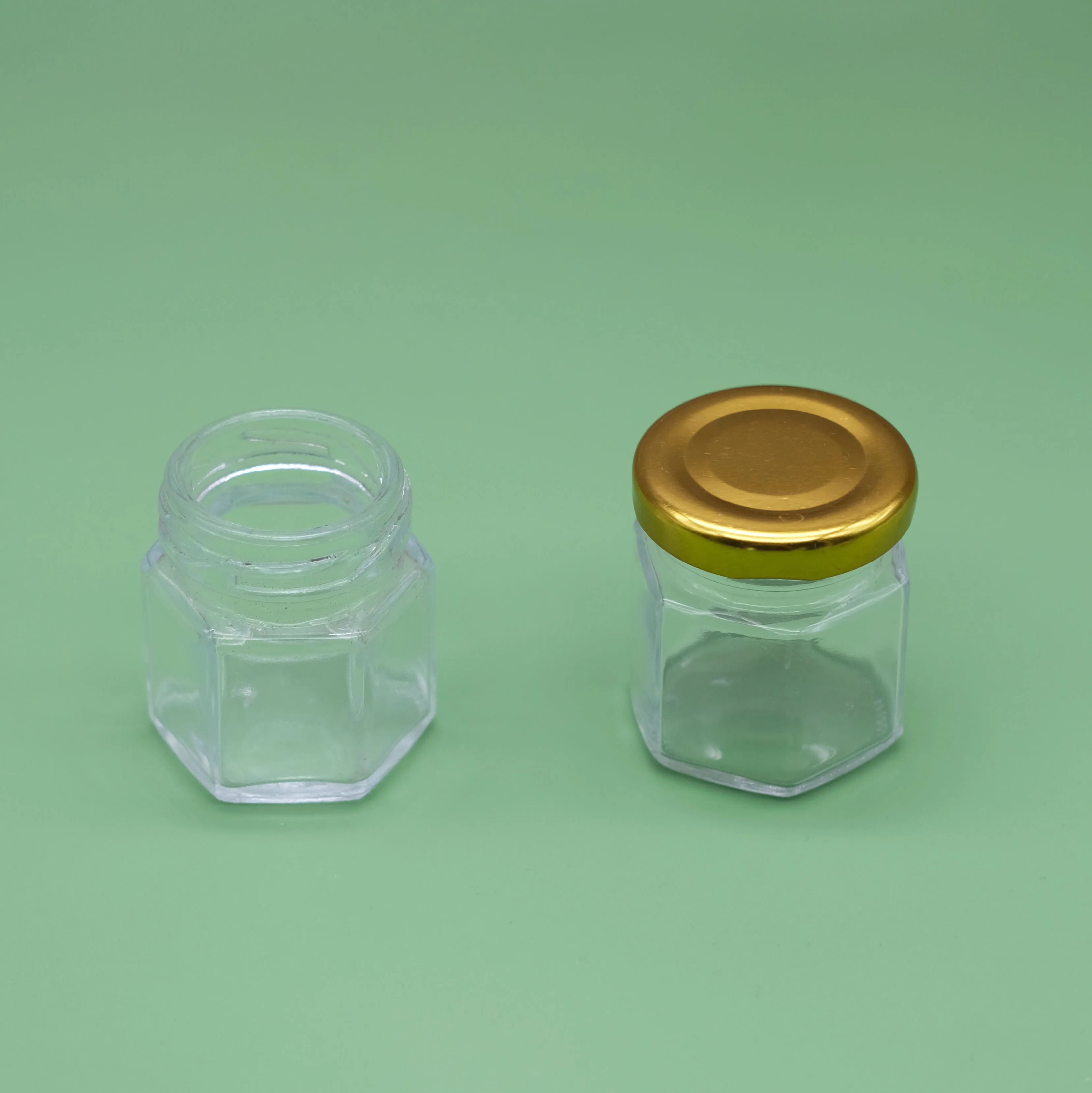 Wholesale mini clear glass jam container with rose golden metal lid 25ml 45ml 80ml  honey glass jars for wedding kids