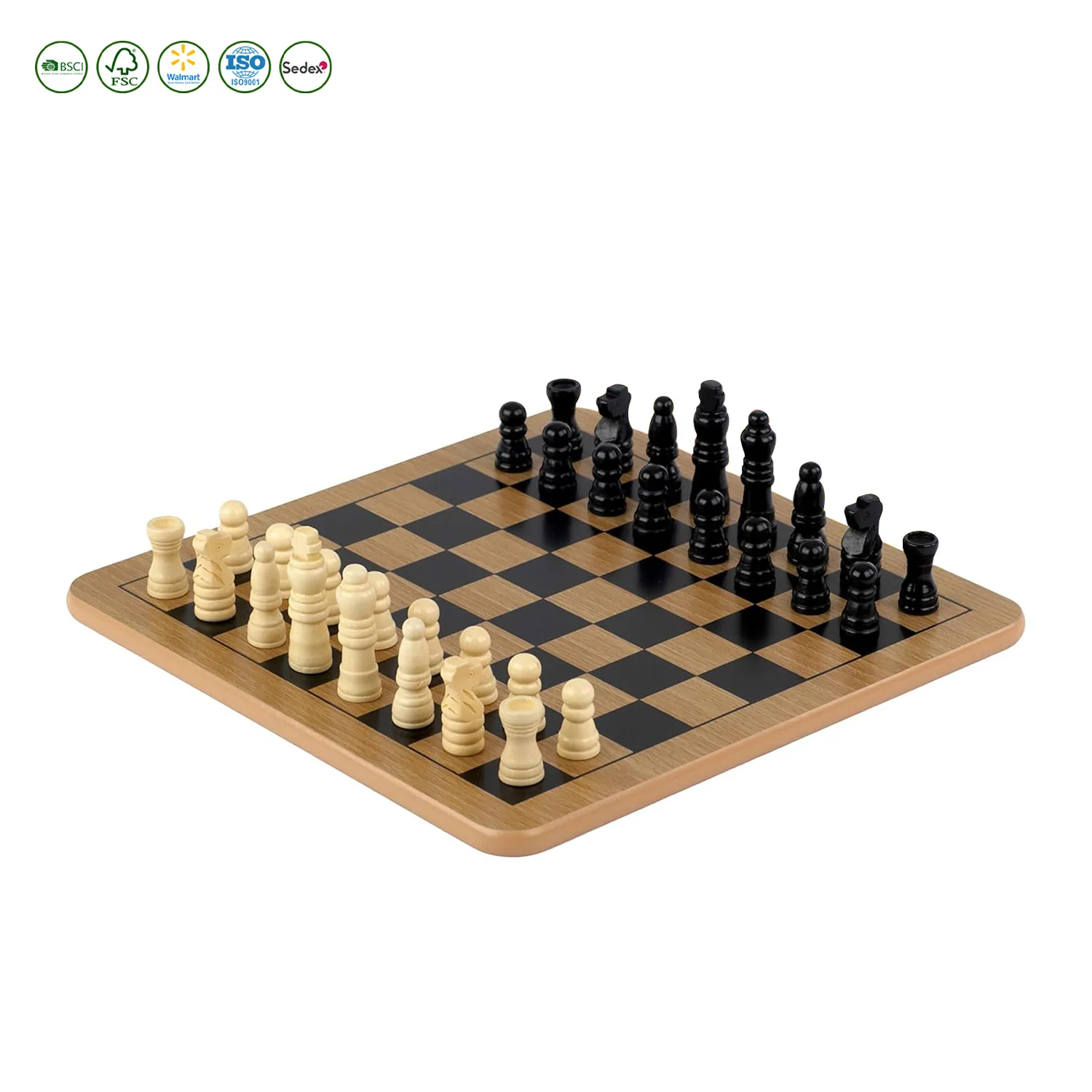 Wooden Checkers and 32 Standard Chess Pieces Reversible Wooden Board for Chess