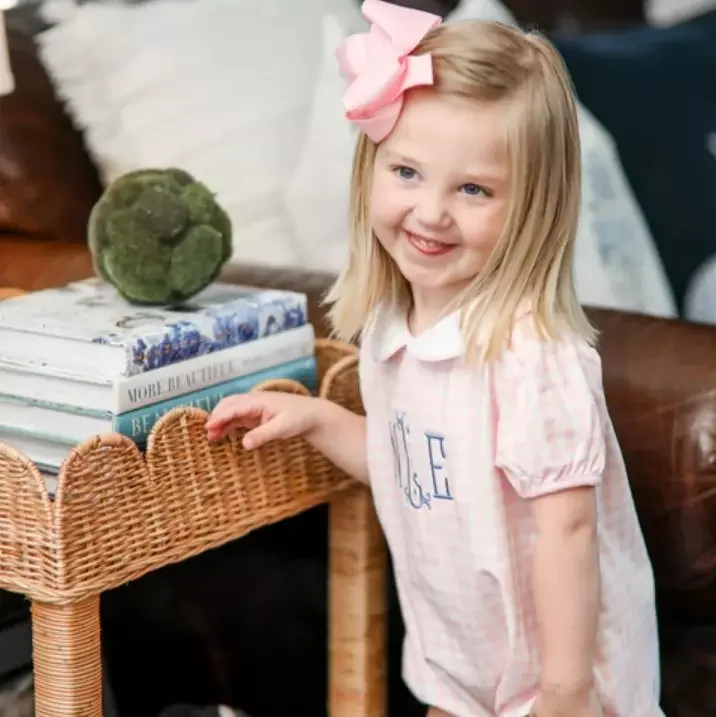 Personalized Unisex Baby Bubble Romper Monogram Baby Knit Pink Gingham Bubble Romper