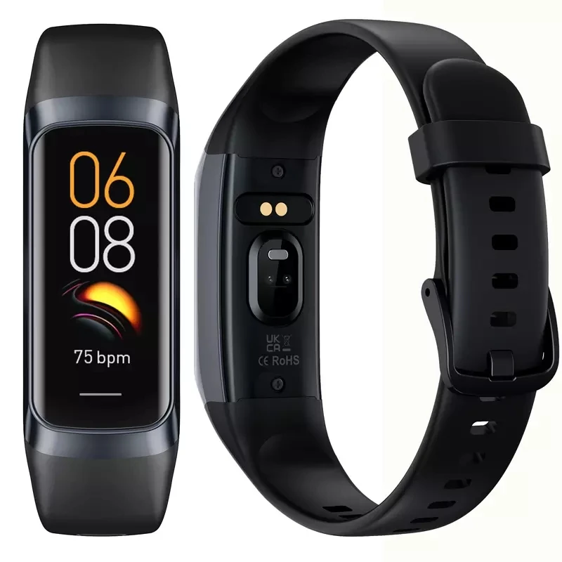 New C60 Fitness Smart Bracelet 1.1 inch AMOLED Touch Screen Heart Rate Blood Pressure Oxygen Body Temperature Sports Smart Band