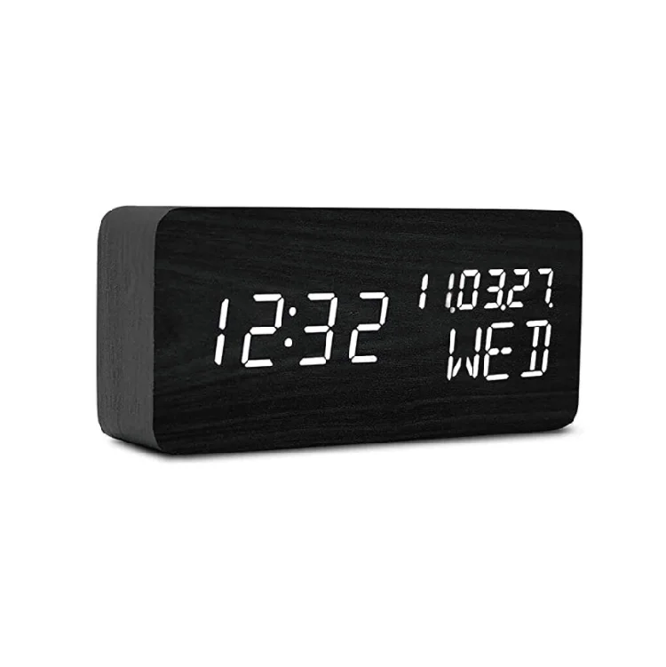 Rectangular Wood Led Digital Clock Table Desk Time Wooden Calendar Alarm Clock For Office Home Bedroom
