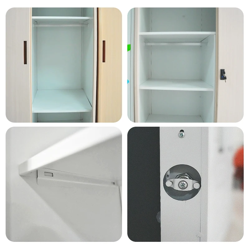 Fair price metal wardrobe 2 doors metal wardrobe with sliding doors  wooden finish metal sheet wardrobe in stock