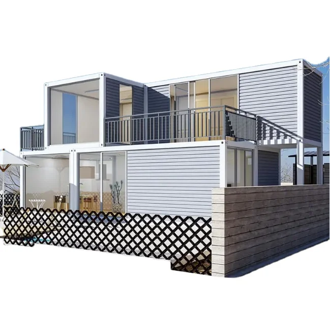 2021 Двухэтажный Сборный модульный дом с красивым современным украшением для отпуска/песчаный пляжный дом