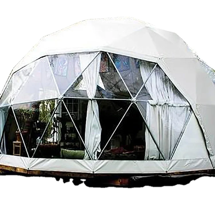 4-8 people Diameter 8m 10m  glamping hotel dome tent two room with curtain and glass door waterproof heat resistance with stove