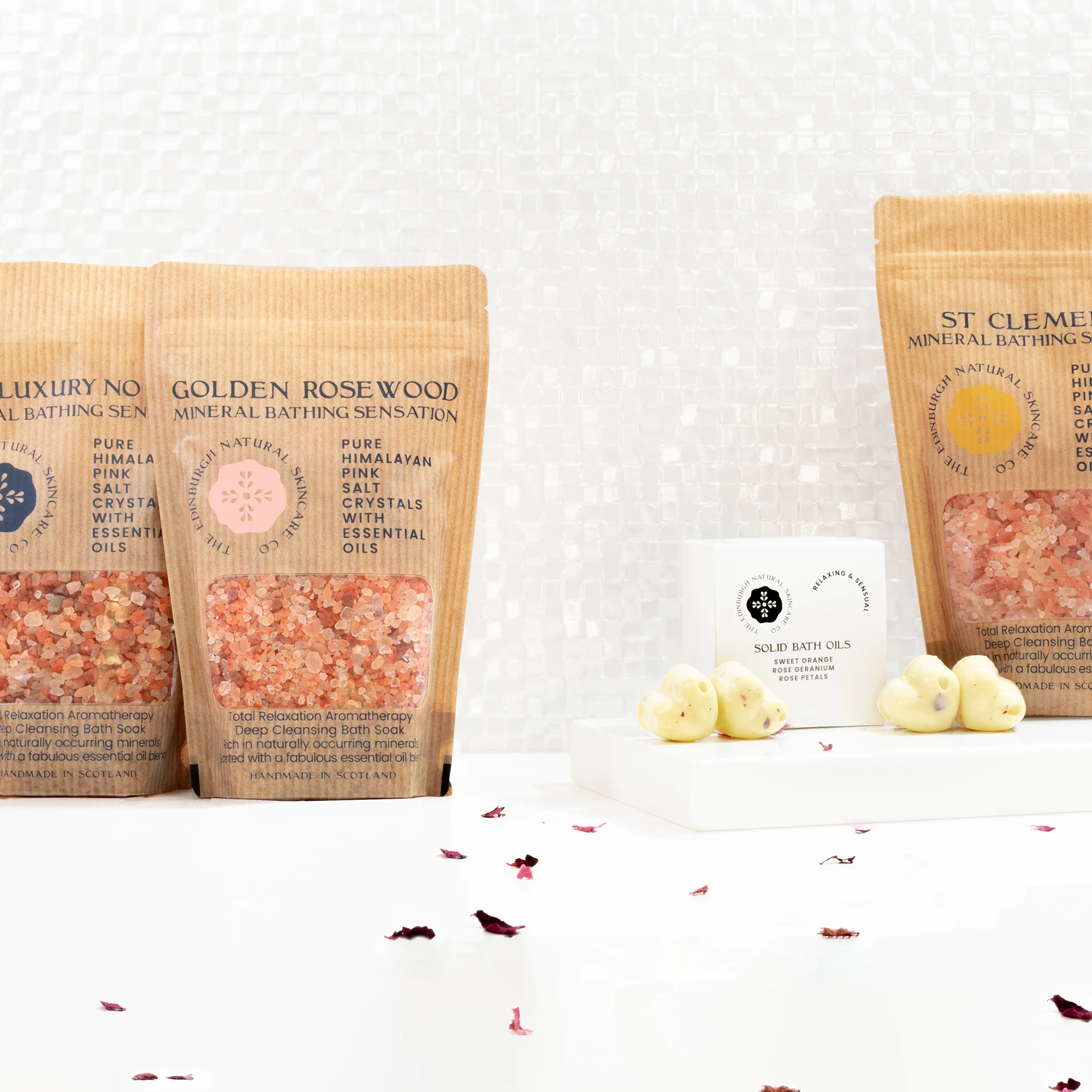 The Edinburgh Natural Skincare Co. Himalayan Pink Bath Salts 100% Natural Handmade Herbal Golden Rosewood Salt Baths Pink Salt