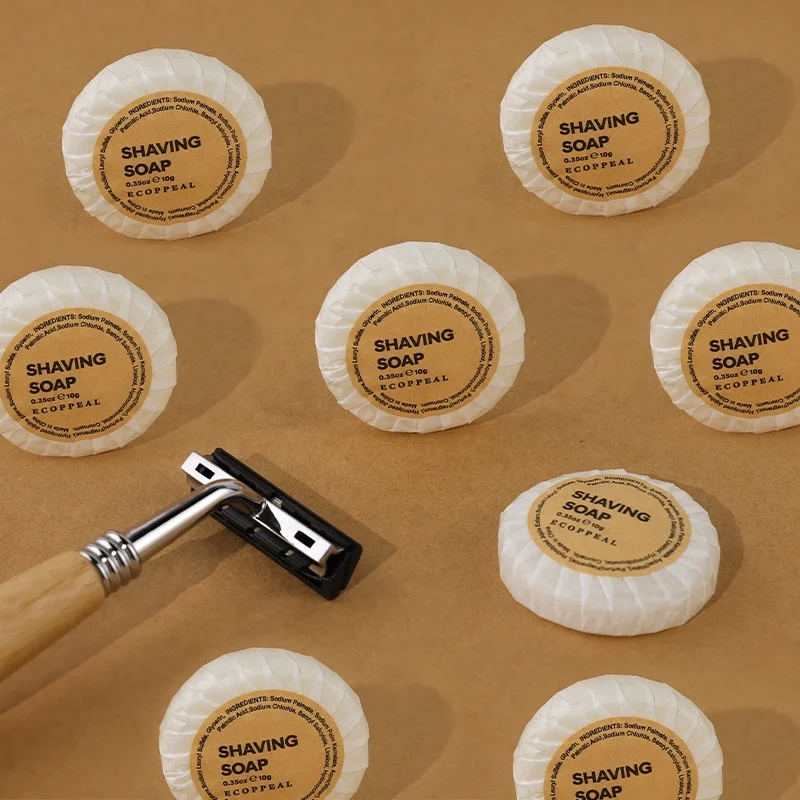 Custom Labelling Sustainable Eco Friendly Natural RSPO Shaving Kit Rich Foam Soften 10g Shaving Soap