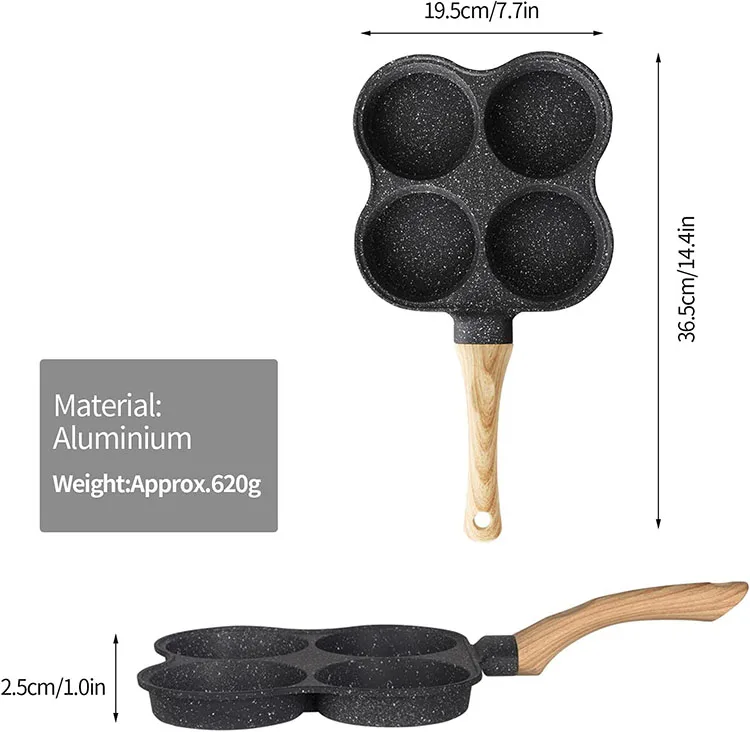 4 hole Nonstick Egg Frying Pan 4 in 1 Divided Frying Grill Pan Pancake Omelette Pans Aluminium Alloy Fried Egg Cooker