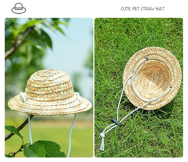 Dog Bucket Hat for Pet Protective Cats Hat Handwoven Straw Cap with Bamboo-Dragonfly for Small Pet Female Costume Accessories