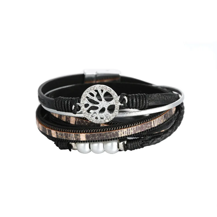 Life Tree Leather Bracelets For Women Bohemia Braided Multilayer Wrap Bangles Fashion