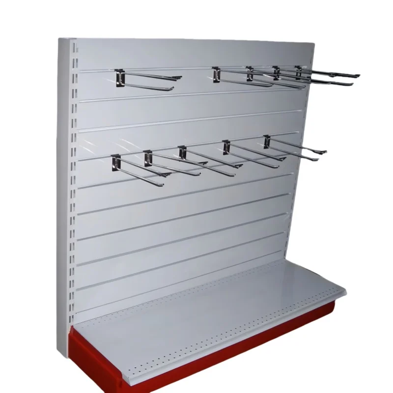 Supermarket metal shelving of heavy duty capacity with perforated back panel ZA style of slant shelf bracket