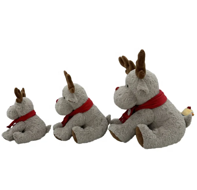 Soft Plush Reindeer with Red Scarf Stuffed Animal Toy Elk for Children Christmas Gift and Home Decoration