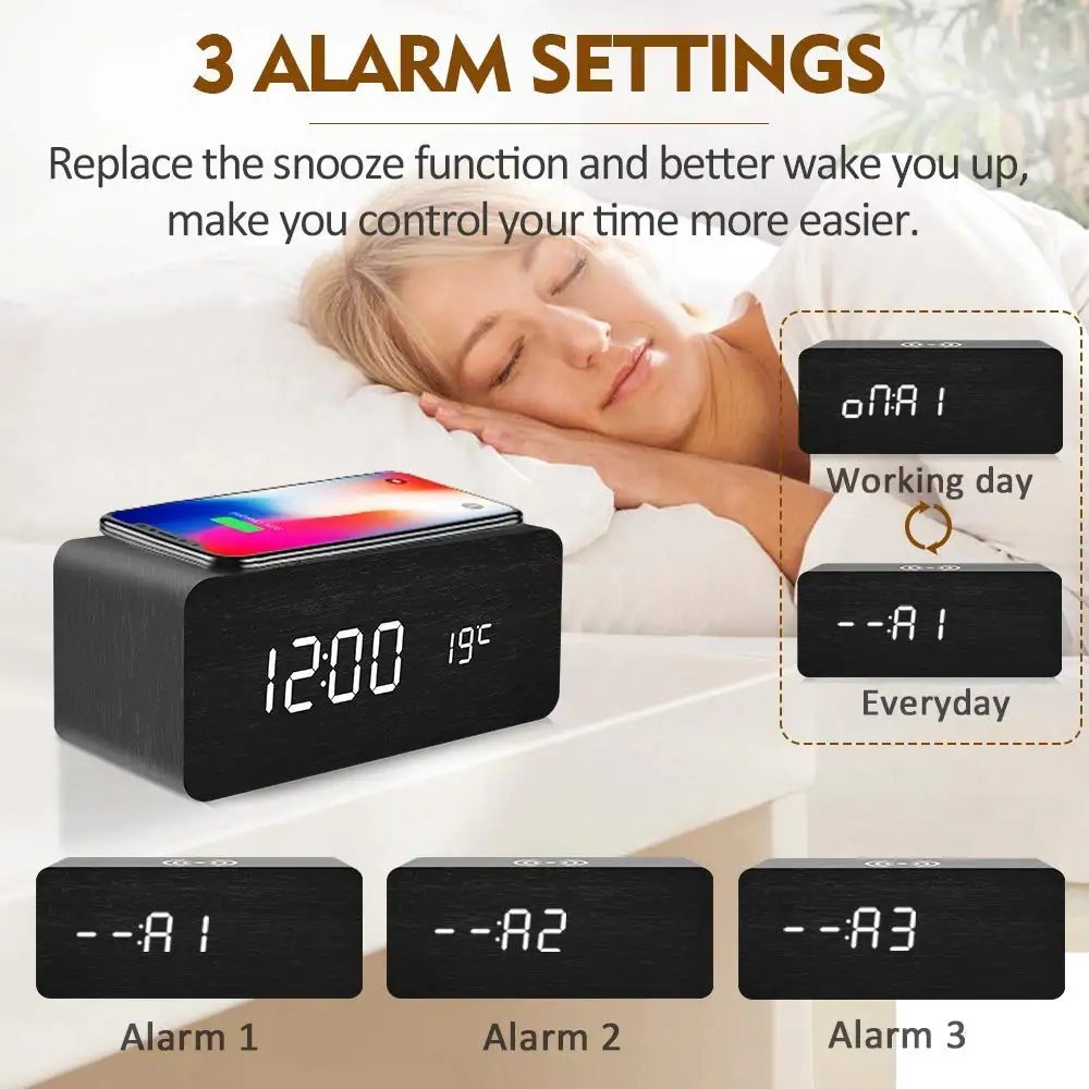 New Design Desk clock with wireless wooden charger