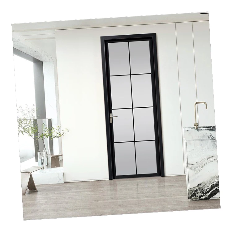 Extremely narrow double-layer tempered glass door aluminum alloy soundproof door concealed frame narrow edge bathroom door