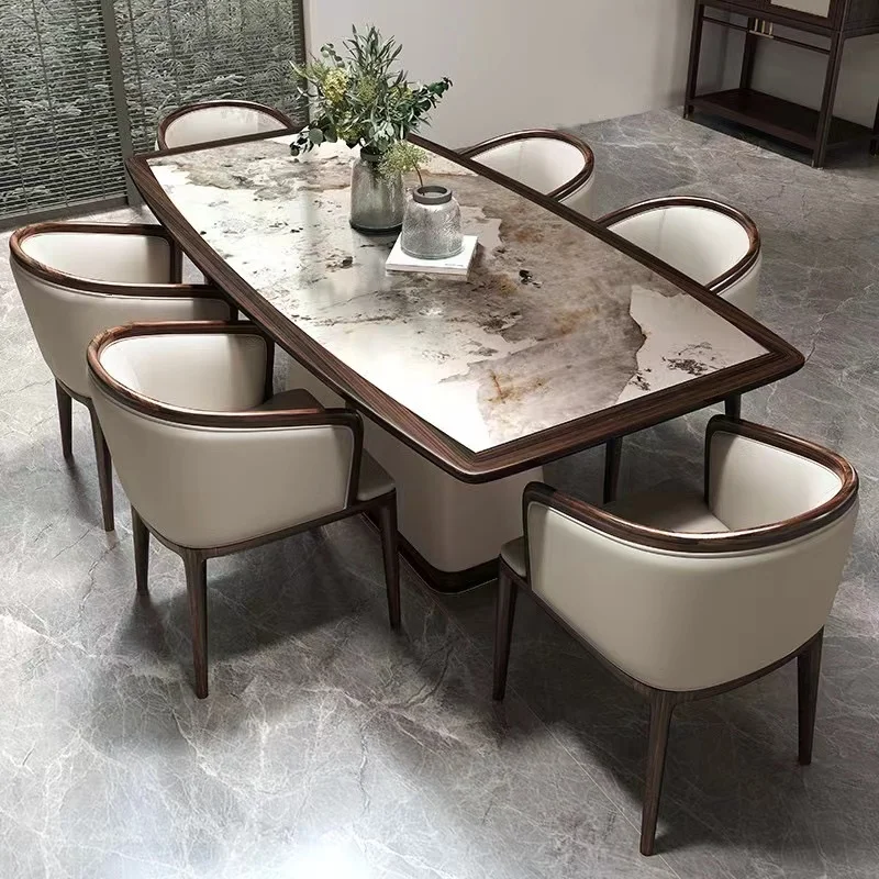 Роскошный обеденный стол из массива дерева, роскошный мраморный деревянный прямоугольный современный обеденный стол и стул, набор обеденного стола для гостиной