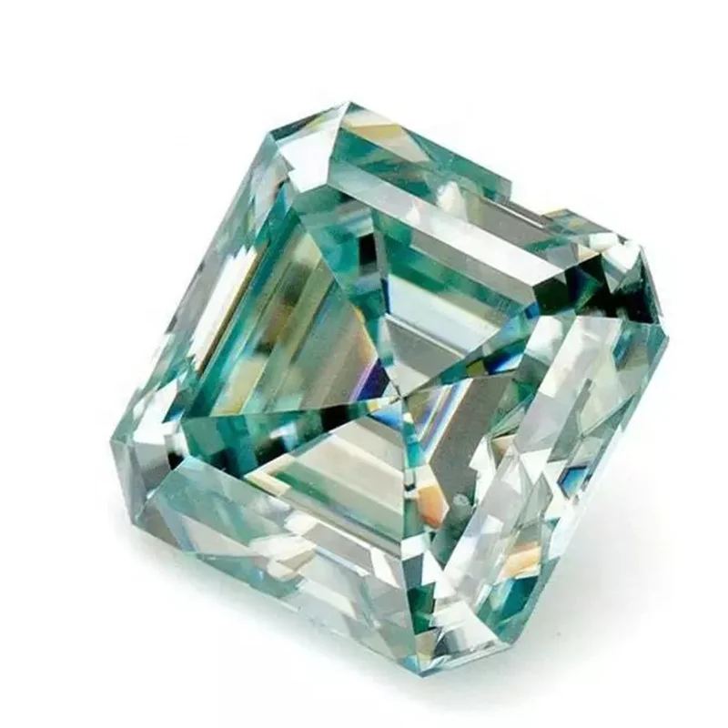 SICGEM Moissanite Supplier Asscher Cut Light Green Vivid Green Moissanite Diamond Stone