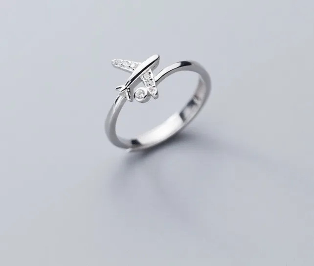 Wholesale New design 925 Sterling Silver Travel Dream Plane Adjustable Finger Rings For Women