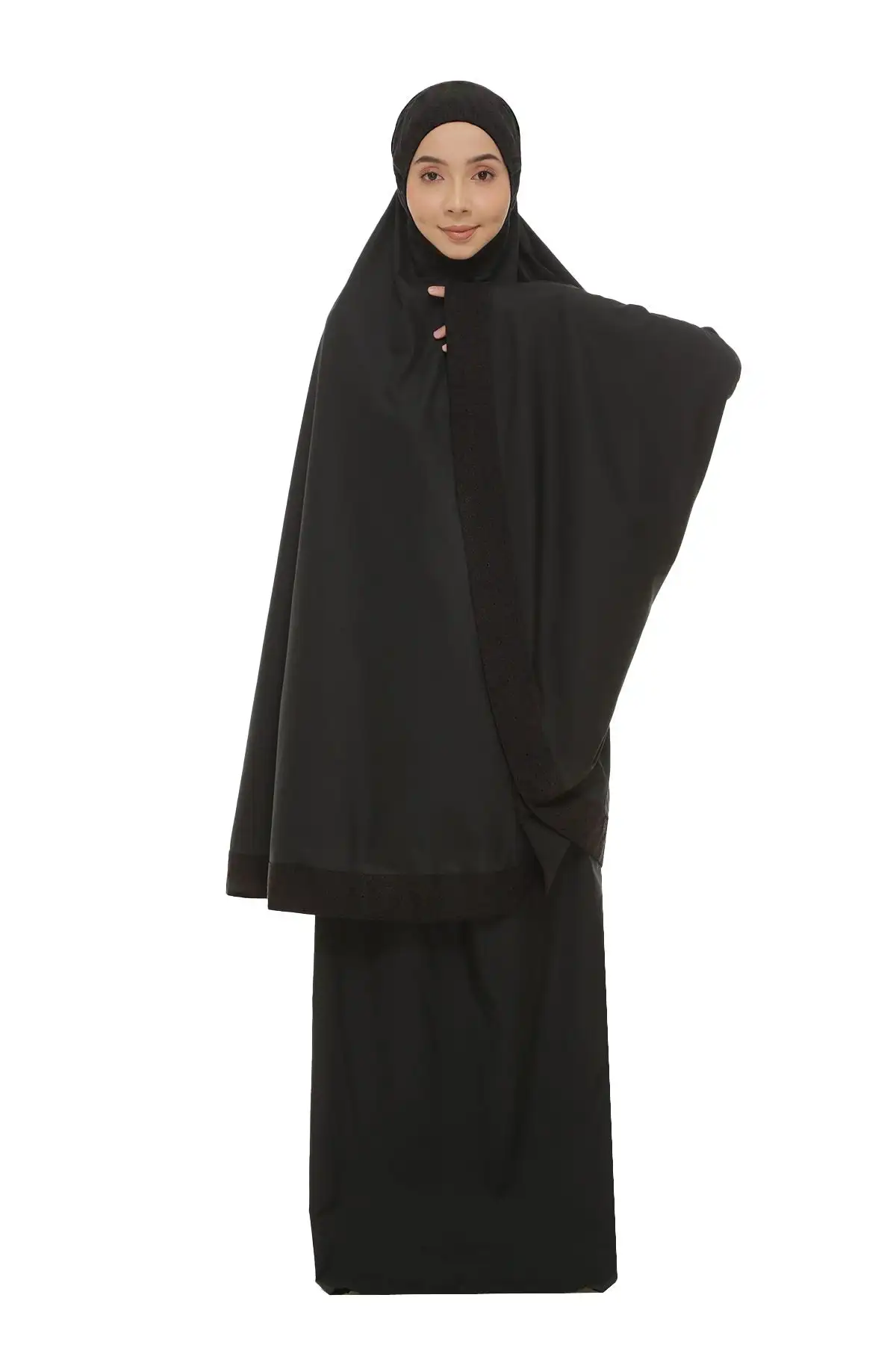 SIPO Telekung Lace Embroidery 2 piece Jilbab Abaya Muslim Malaysia Tudung Khimar Dress Prayer Traditional Muslim Clothing&Access