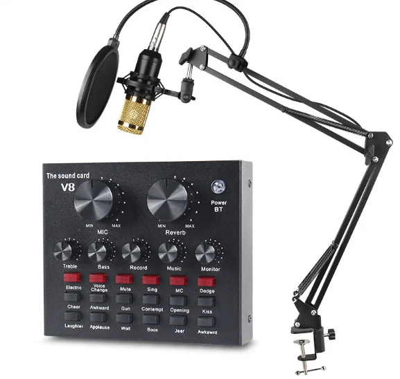 [ Kit ] Amazon top seller Condenser Microphone & Microphone Stand With v8 Sound Card Podcast Equipment For Live Stream