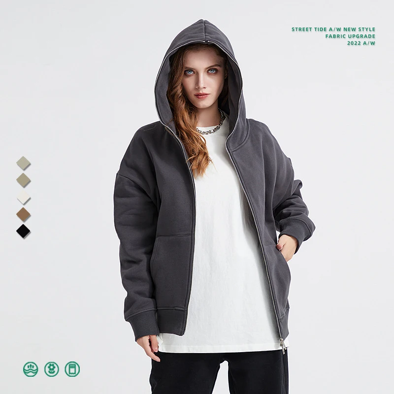 Высокое качество пользовательских плотная свободная Мужская Уличная толстовка с полноразмерной молнией, худи изготовленным на заказ логосом полный уход за кожей лица толстовки с капюшоном на молнии
