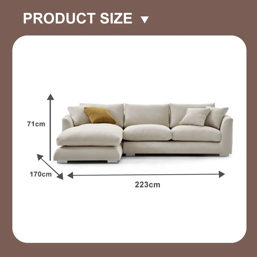 Modern Home Living Room Sofa Set Furniture White Linen Feather Cream Beige Fabric L Shaped Corner Modular Couches Sectional Sofa