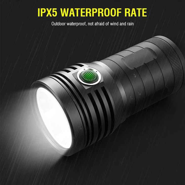 Boruit High Power 5000 Lumens 3 Led Flashlight Portable Torch Light Led Flashlight 1500m Long Range Powerful With Power Bank