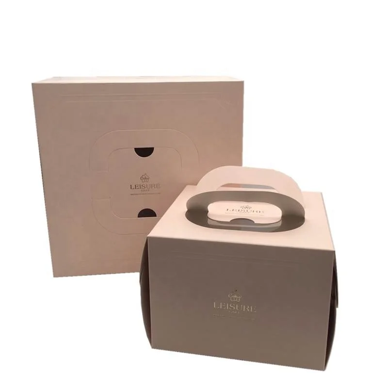 Adorable delicate creative foldable paper handle square paper cake packaging box with clear transparent pvc window two side open