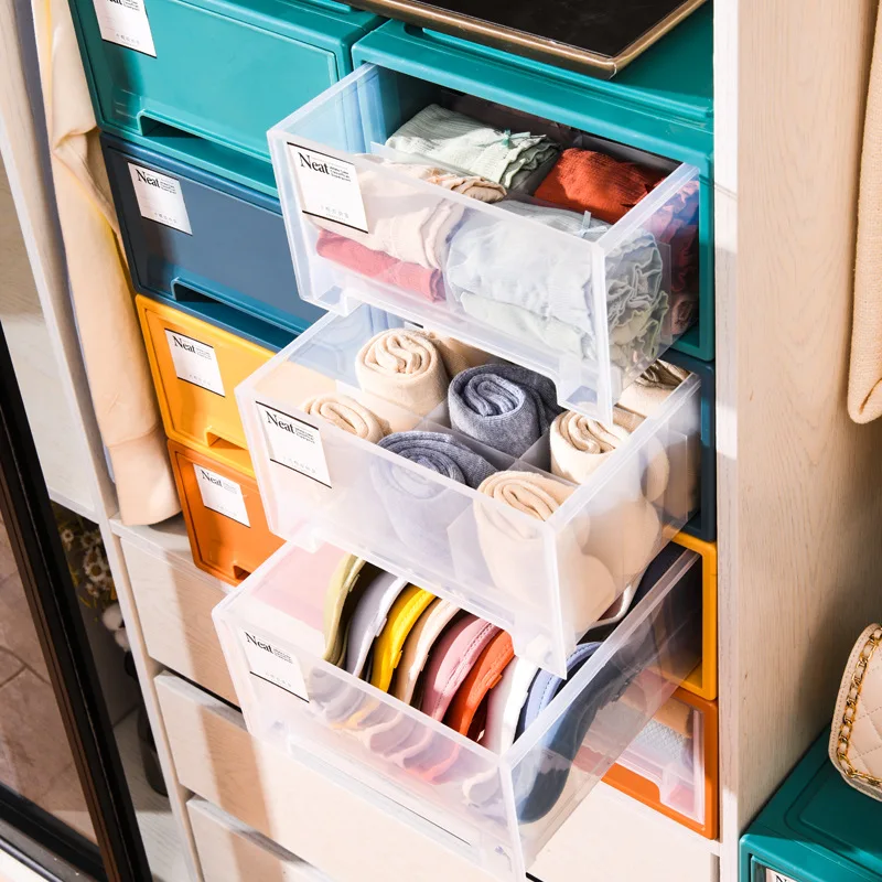 Drawer type underwear drawer plastic transparent Pure household clothes Organizer closet Sundries Sorting Storage box Bins