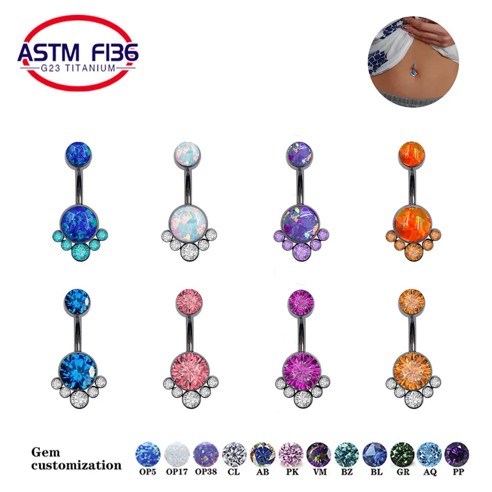 ASTM F136 Titanium Set Zircon/Opal Belly Button Ring Fashion Jewelry navel Piercing Jewelry Body Daith Piercing