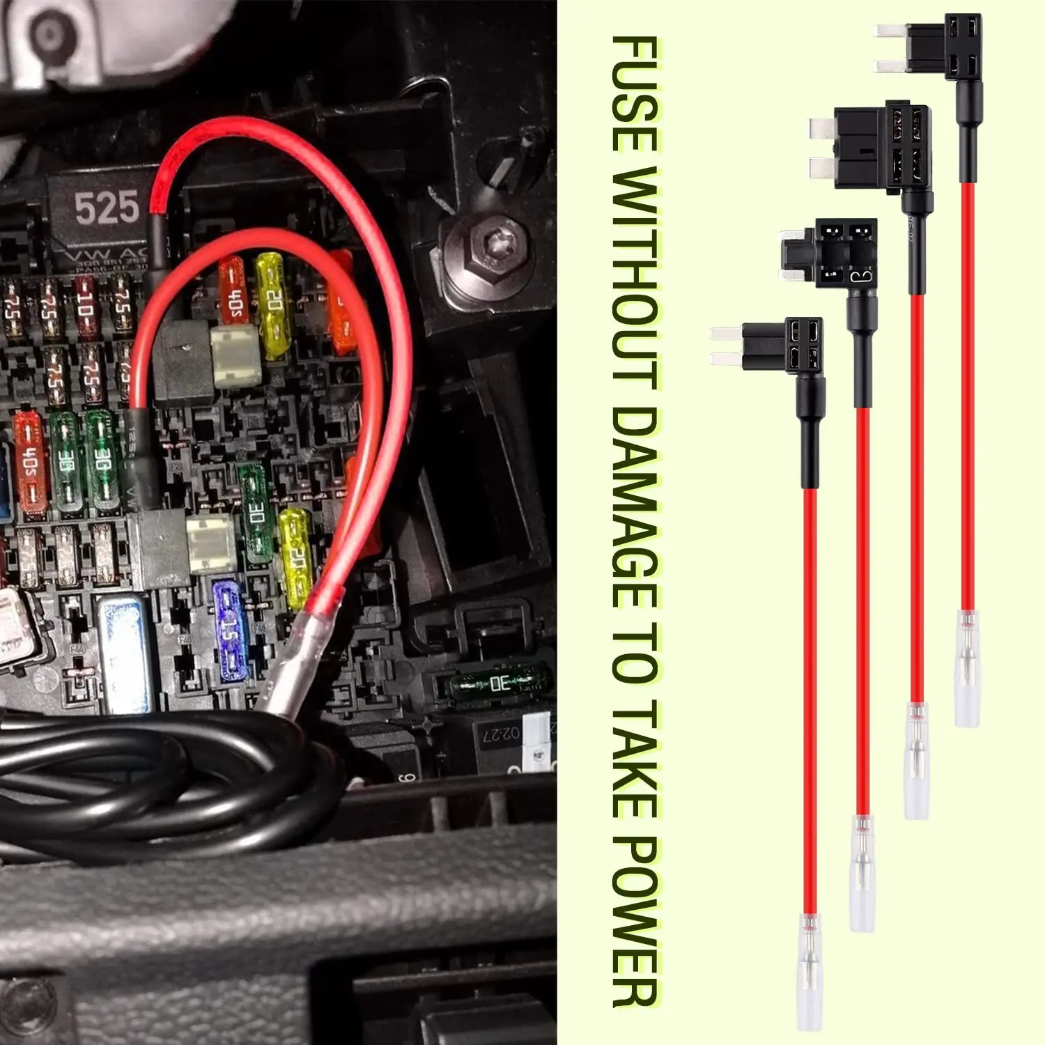 USB C Dash Cam Hardwire Kit 12V-30V to 5V 2.5A Dash Camera Charger Power Supply with 4pcs 16amg Car Fuse Tape 5B Blade Fuse