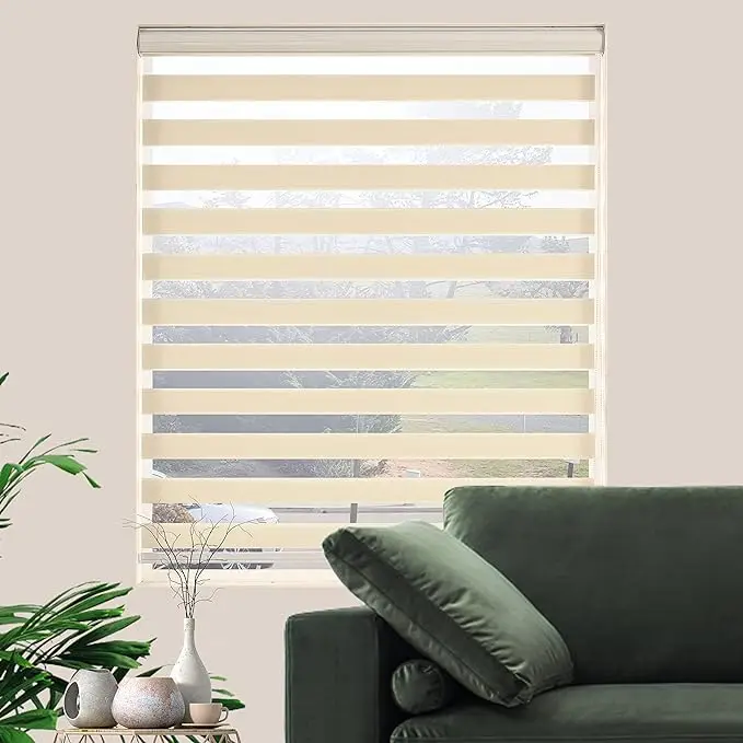 Cordless Zebra Blinds Free-Stop Roller Windows Light Control for Day and Night, Light Filtering Sheer Shades, Easy to Install