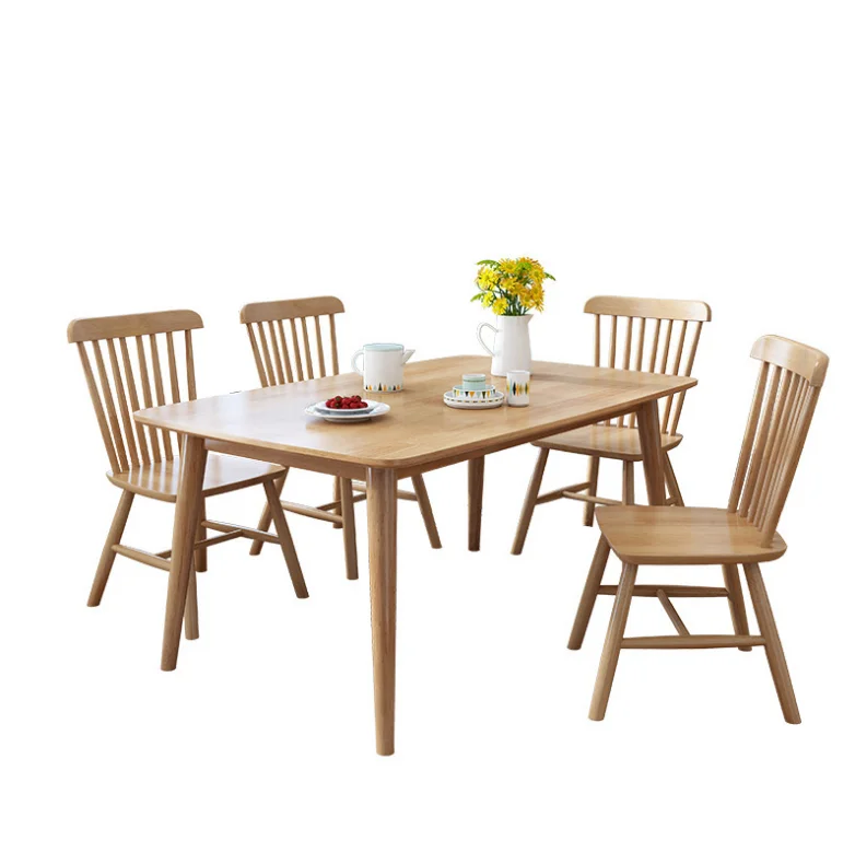 Rectangle Small Family 1.5 Meters 6 People Solid Chairs Combination Nordic Selling Style Wood Table