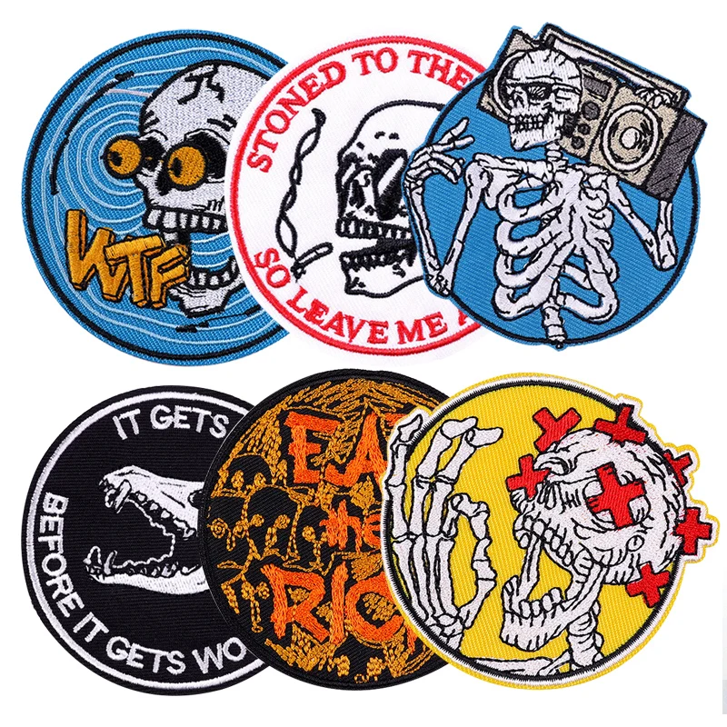Wholesale Punk Style Badge Custom Personalized Skull Cloth Patch Embroidery Label