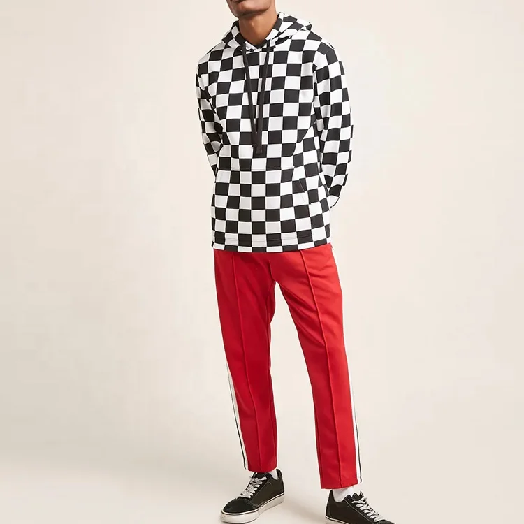 Wholesale Fleece Pullover Plaid Long Sleeve Checked Hooded Sweatshirt