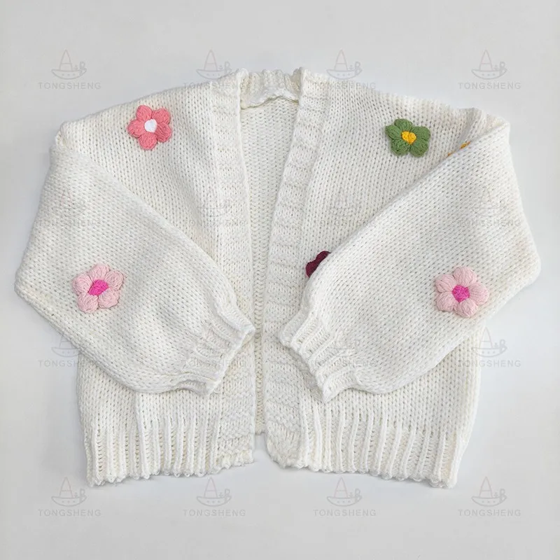 Spring And Autumn Hand Made Oversize Cropped Cardigan Crochet Chunky Knit Colorful Flower Cardigan Sweater For Women