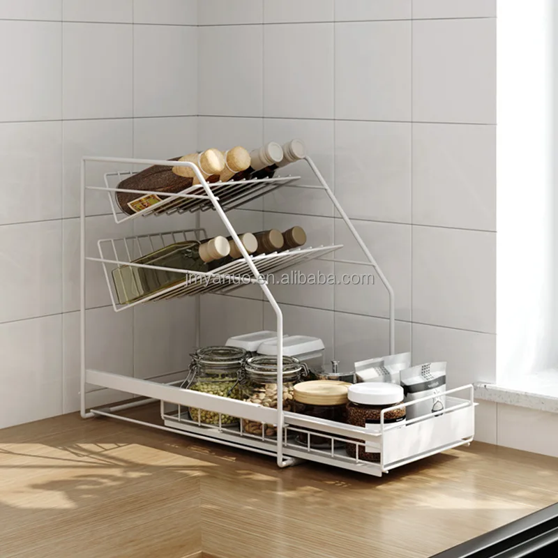 Rectangular Three Layer Tabletop Seasoning Shelves Display Bottle Kitchen Storage Rack