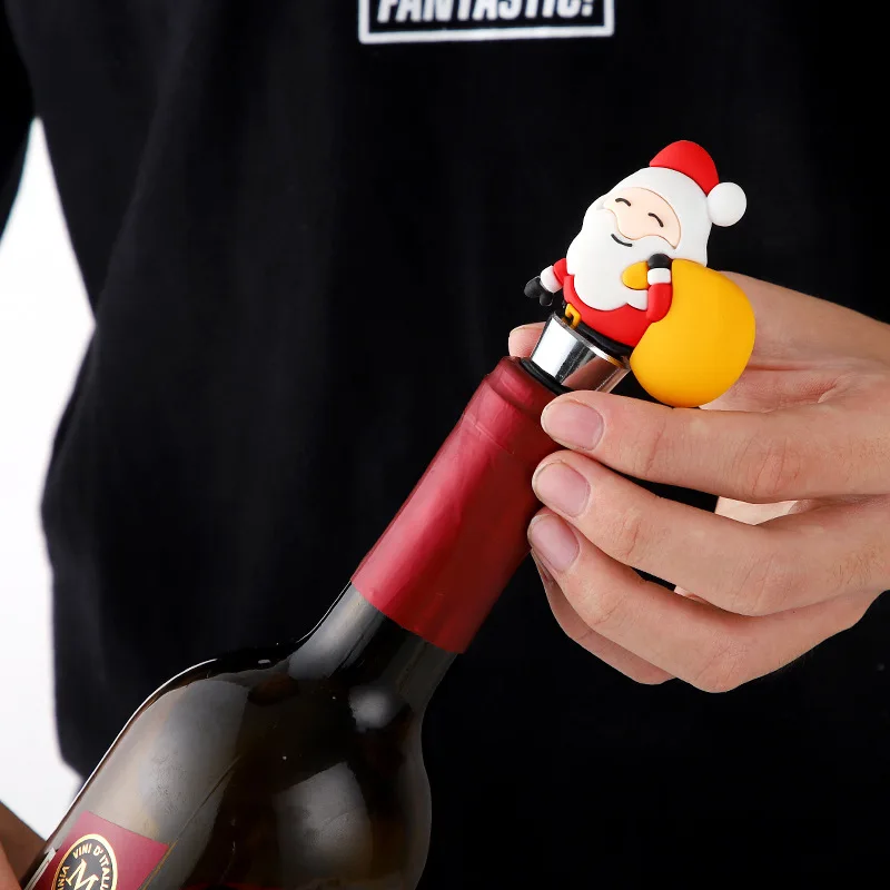 Santa Claus Durable Resin Wine Stopper Metal Wine Stopper Kitchen Supplies Holiday Party Christmas Gift Wine Cover