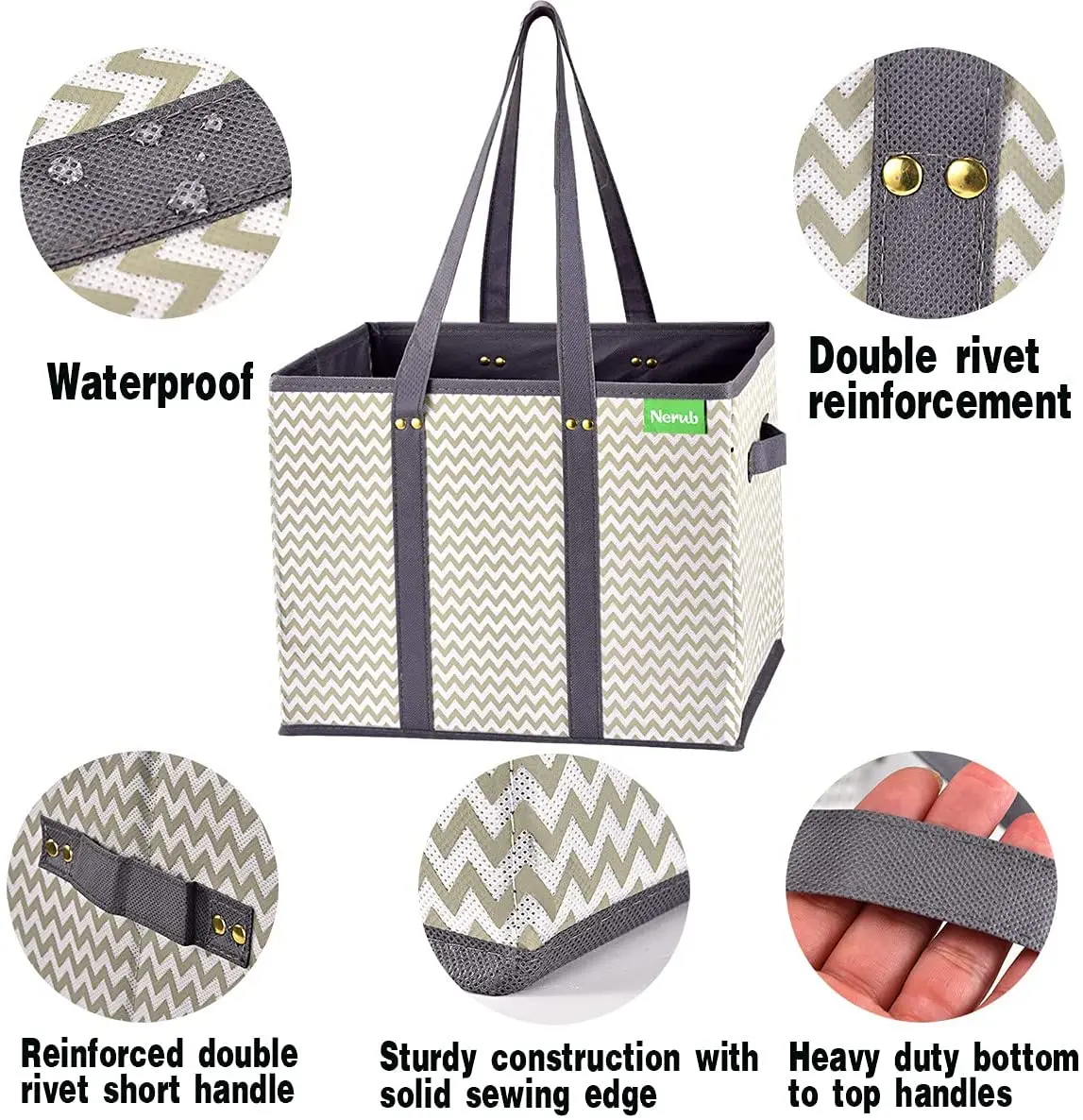 Heavy duty non-woven Box Bags Large Premium Reinforced Bottom reusable grocery collapsible tote bag with Extra Long Handles