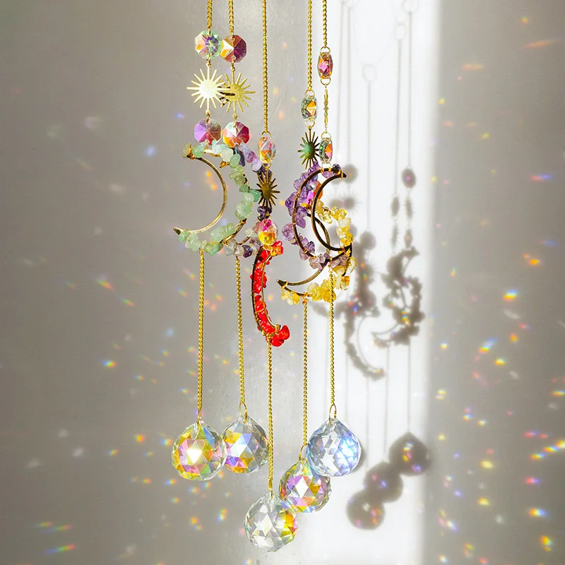 Sun Catchers Natural Crystal Sun Catcher Moon Sun Catchers Amethyst Quartz Crystal Suncatcher For Decoration