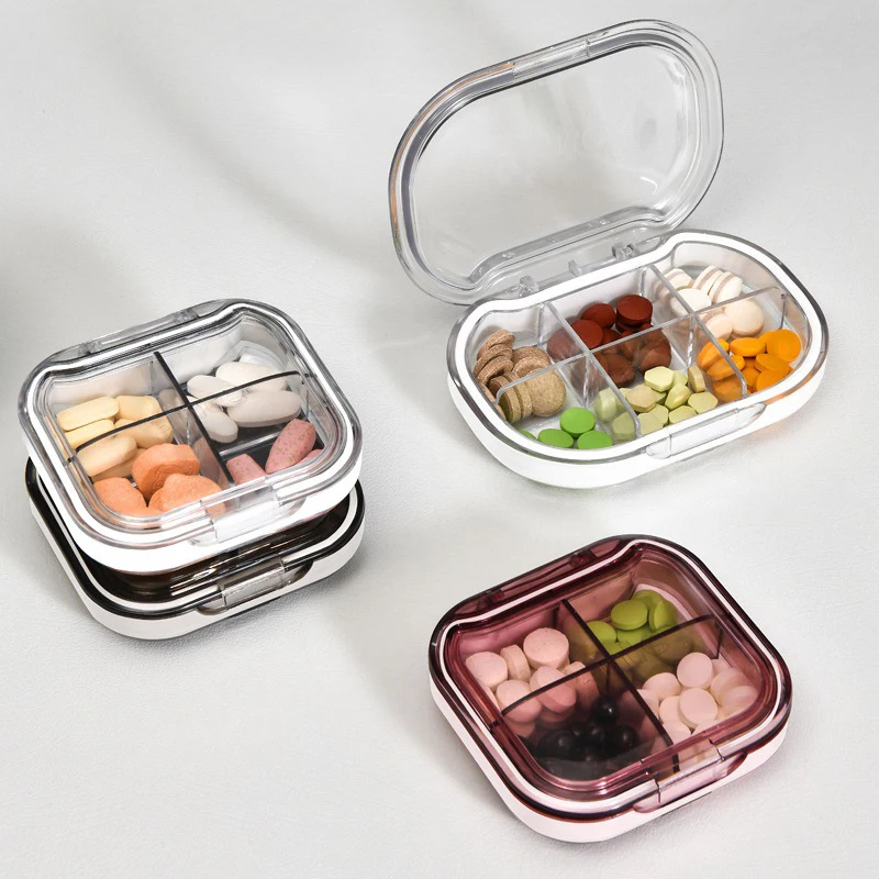 Portable Travel Multi-functional Four Compartment Six Compartment Mini Medicine Pill Box Medicine Organizer