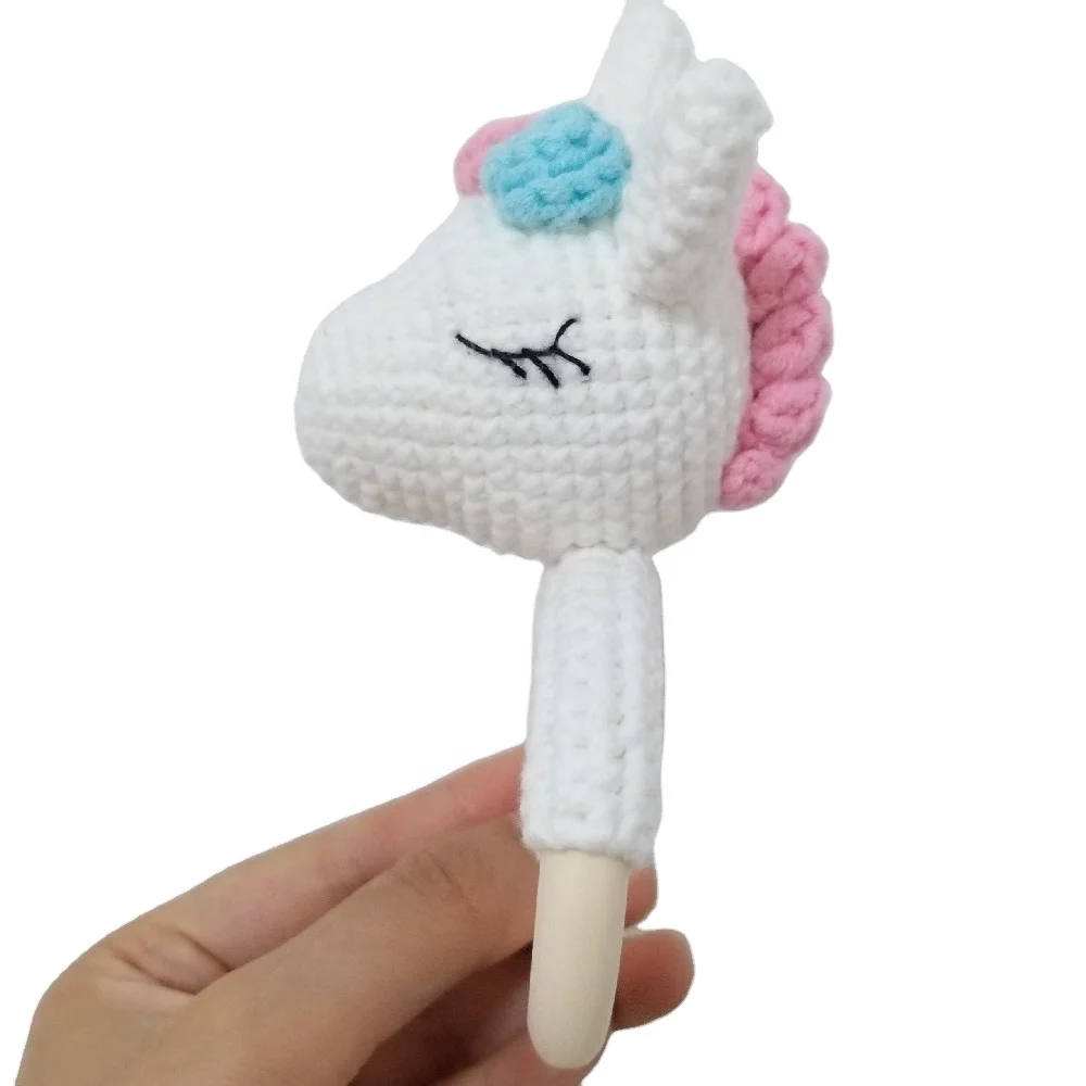 New Born Photography Soft Infant Handmade Teething Ring Crochet Stuffed Amigurumi Animal Unicorn Baby Rattle