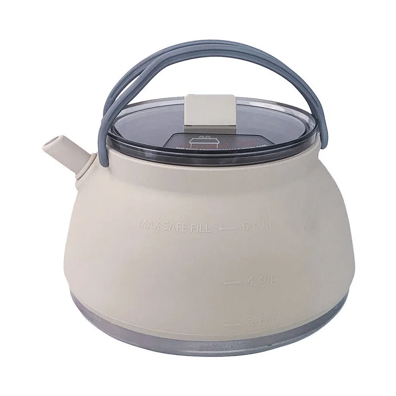 1.5L   Silicone Folding Kettle Outdoor Collapsible Water Kettle With Stainless Steel Bottom for Travel Picnic