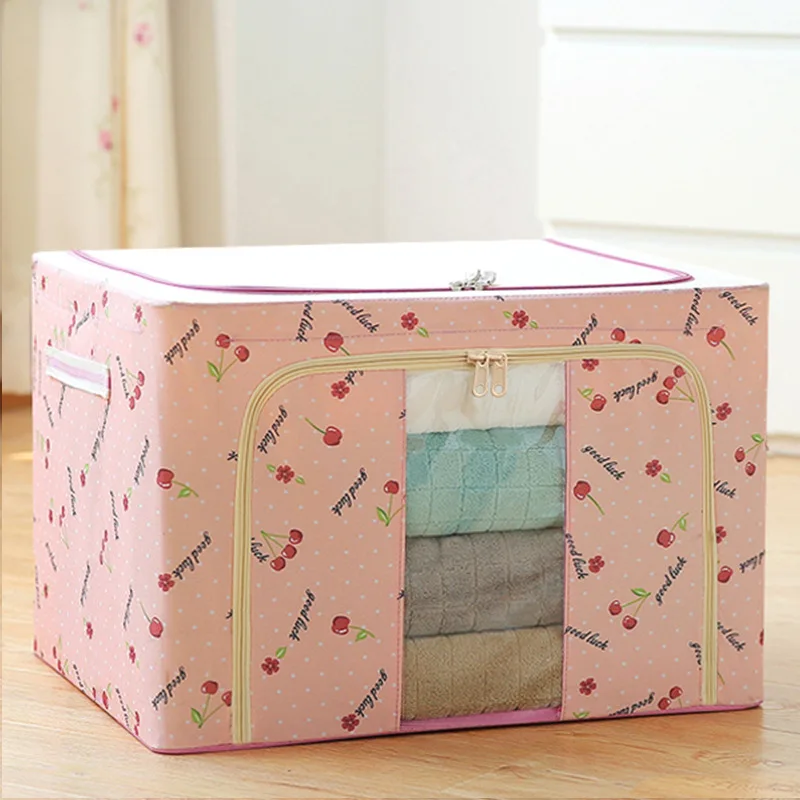 Large Capacity Oxford Clothes Storage Bags Fabric Collapsible Clear Window Metal Frame Storage Bin Boxes