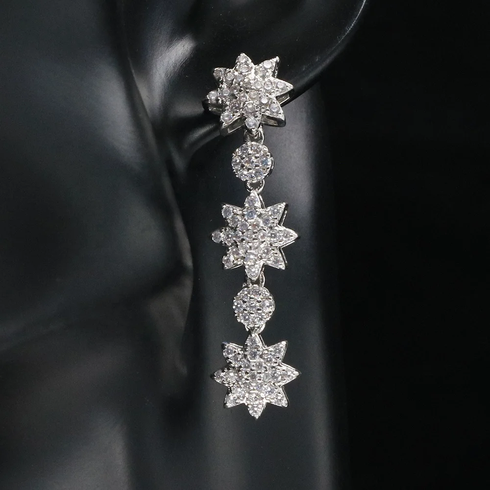 Factory Direct Sales Luxury Four-piece Wedding Accessories Set Clear CZ AAA Tassel Necklace Earrings Ring Jewelry Set For Woman