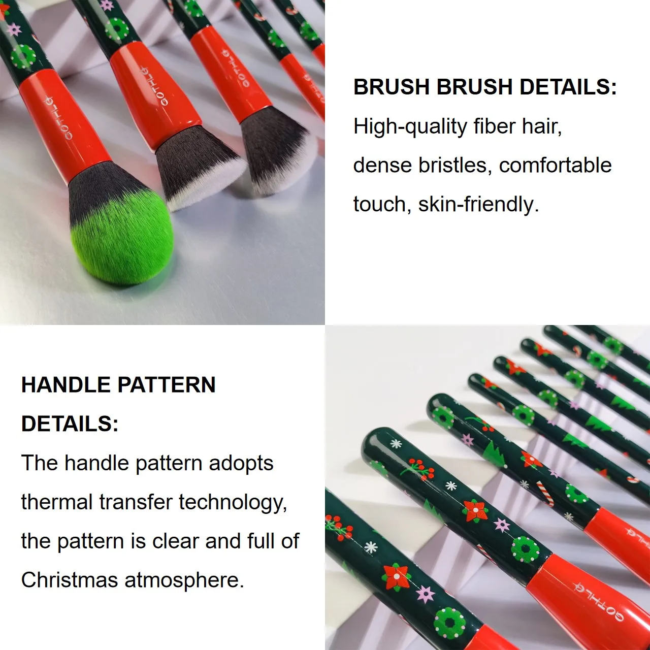 Gracedo 8pcs Christmas makeup brush set red and green Holiday makeup brushes brushes set makeup