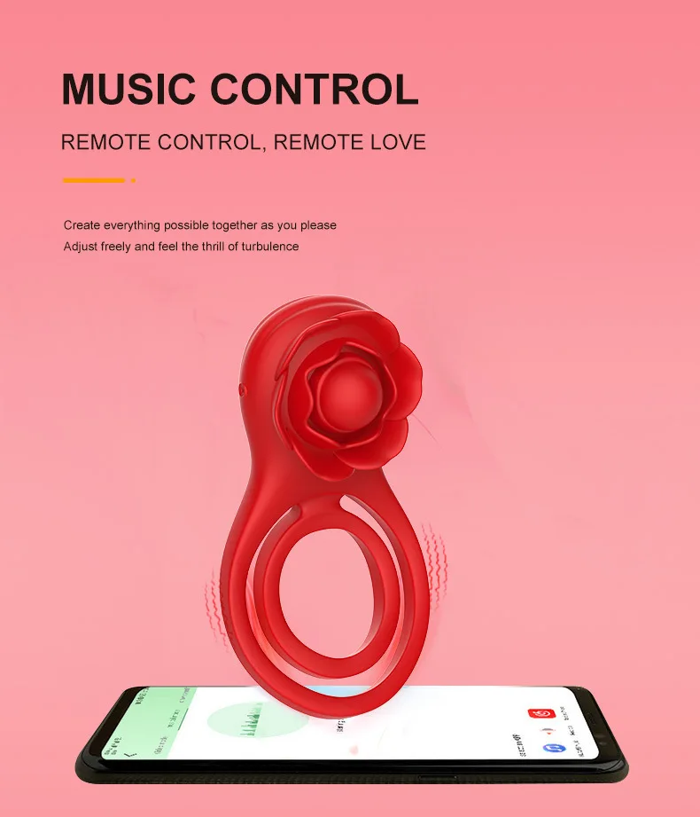 LOVE Newly rose style cock ring with Stimulator. Built-in Powerful Motor a Intense 7 vibrations
