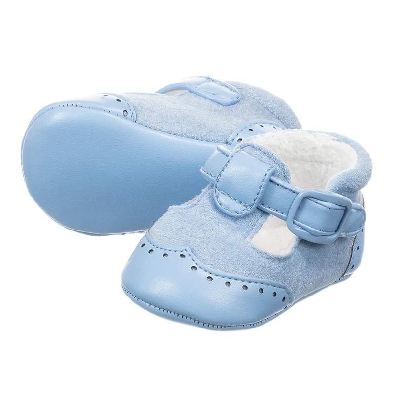 Winter Blue Warm Genuine Leather Fur Lining Custom Private Label Baby Shoes With Logo