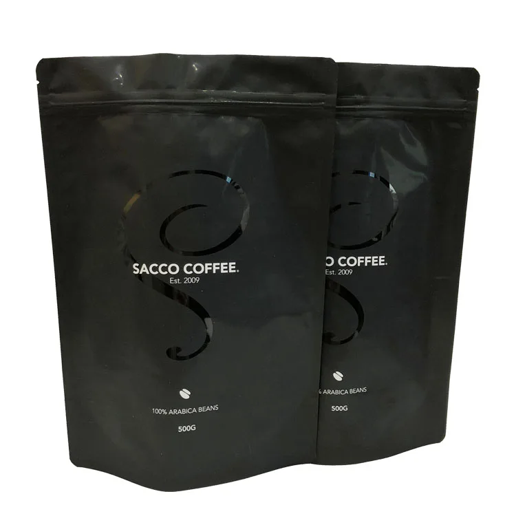 Wholesale Custom Print 2 4 8 12 Oz Round Bottom Aluminum Foil Black Plastic Coffee Tea Packaging Bags With Vented Valve