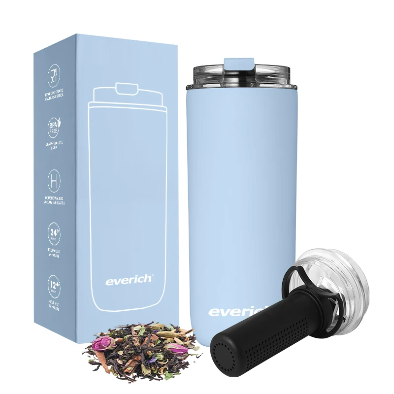 Keep hot and Cold Custom logo double wall 304 Stainless Steel travel coffee cup with leak proof lid 500ml with infuser