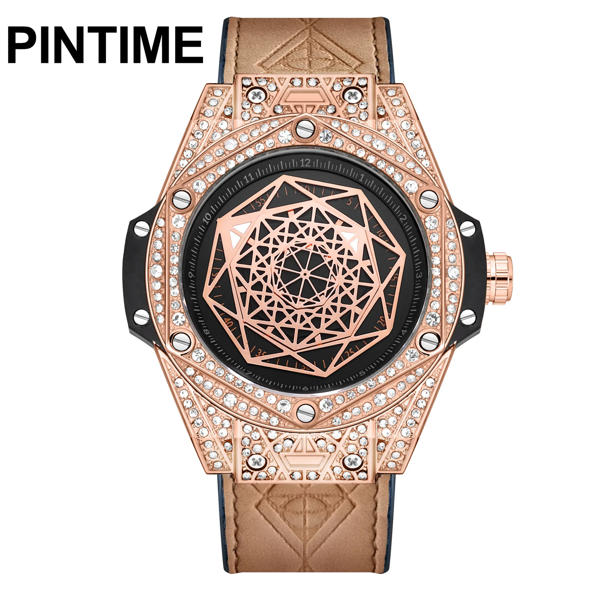 Wholesale High Quality Silicone Strap Waterproof Rose Gold Quartz Diamond Watches Men Hip Hop Fully Iced Out Watches