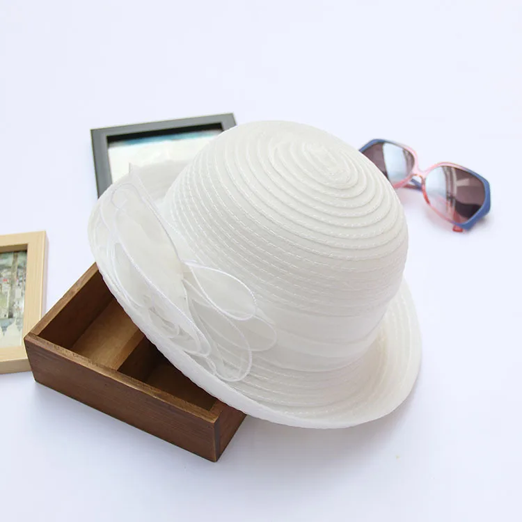 Elegant Vintage Flower Pot Hat Organza Women Shade Rolled Hat